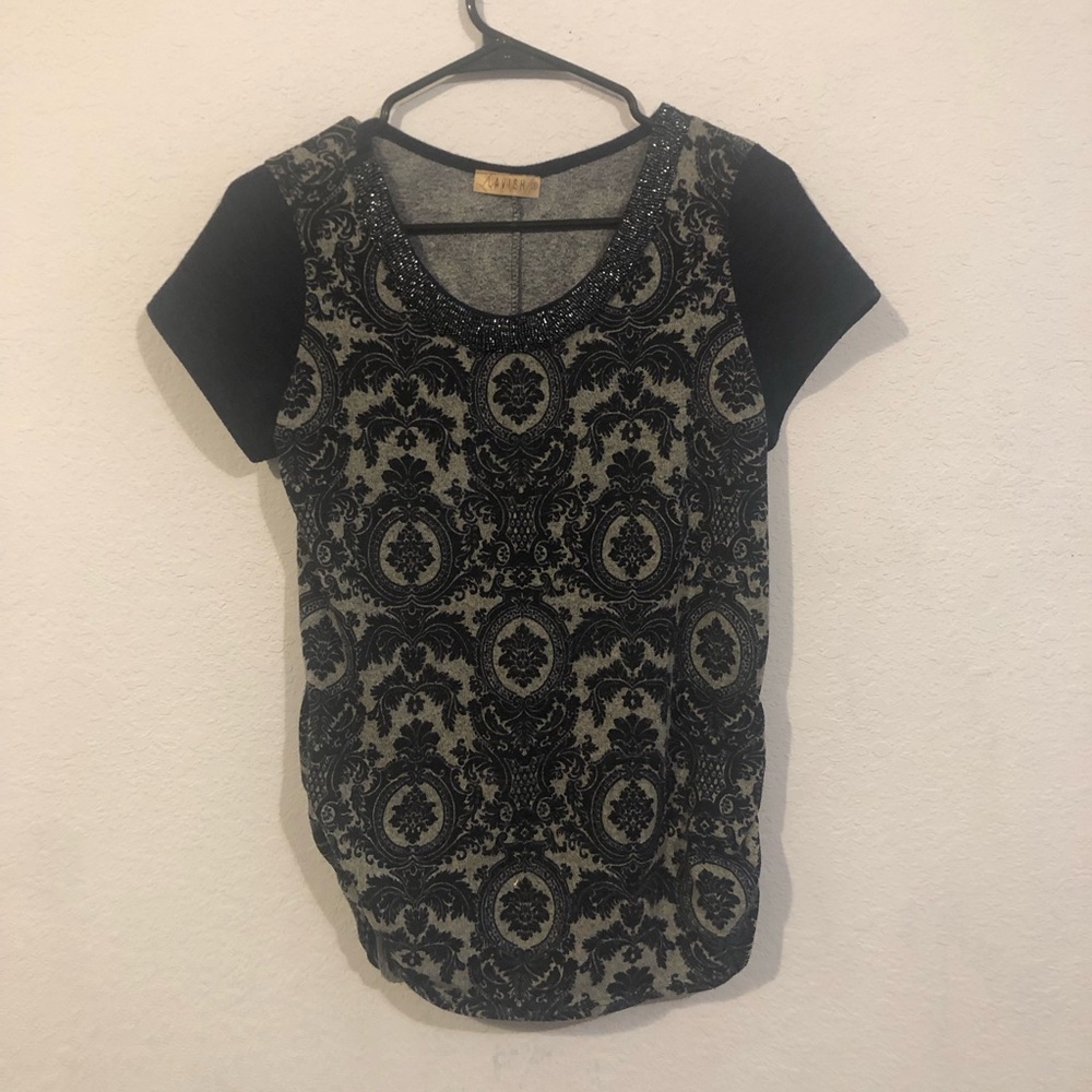Lavish Black and Gray Ornate Blouse